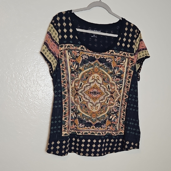 Lucky Brand Tops - Lucky Brand Black and Gold Patterned Blouse